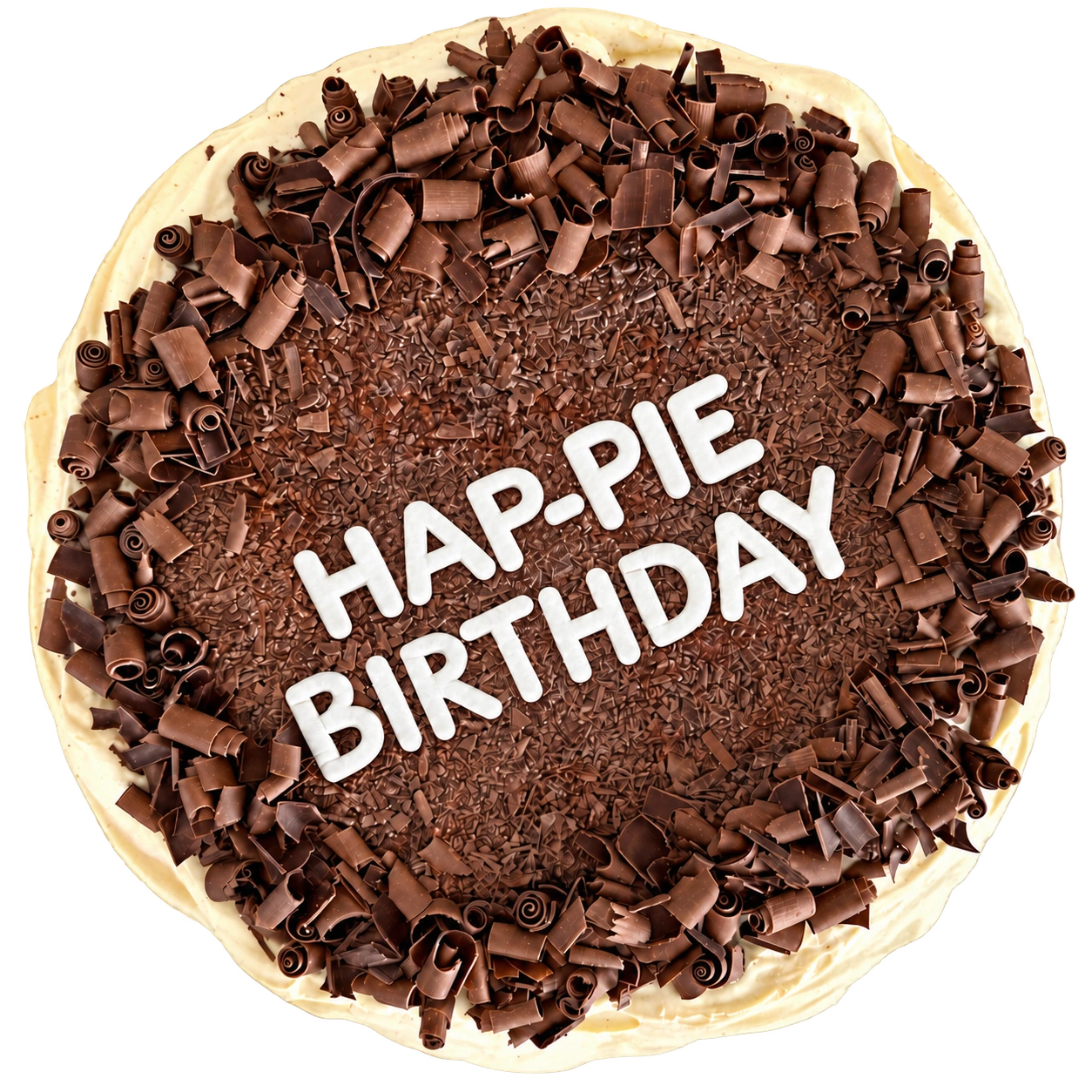 Butter and Love banoffee pie with natural white HAP-PIE BIRTHDAY fondant lettering
